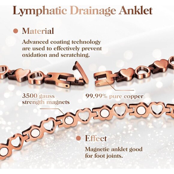 Pure Copper Women’s Anklet with Adjustable Sizing - Elegant Magnetic Charm - Picture 4 of 7
